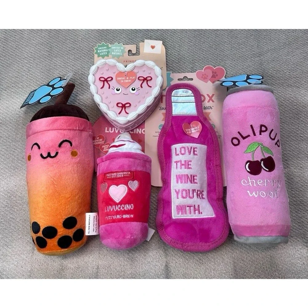 Dog Toy Bundle Lot Set of 5 All NWT Pink Girlie Cake Wine Boba